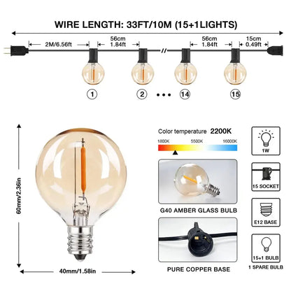 Vintage amber glass bulb string lights patio wedding decor