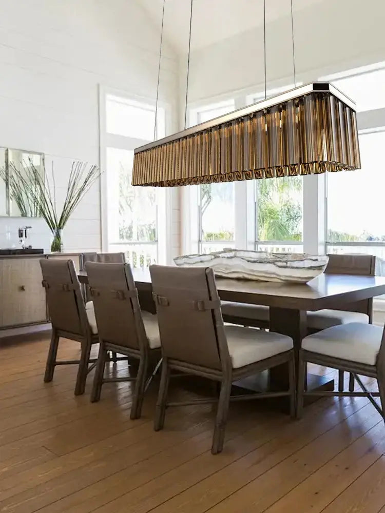 Modern bronze amber glass ceiling chandelier for dining room