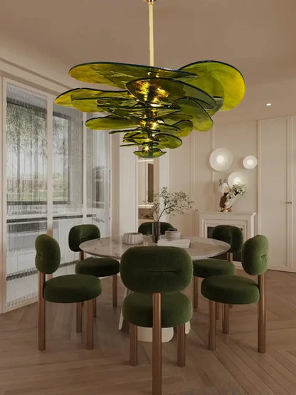 Modern green & gold glass ceiling chandelier for living room