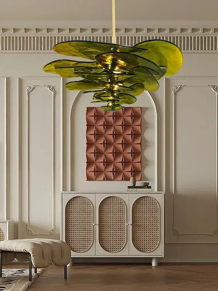 Modern green & gold glass ceiling chandelier for living room