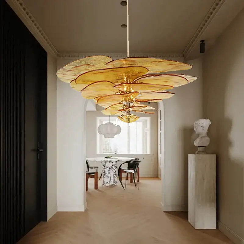 Modern green & gold glass ceiling chandelier for living room