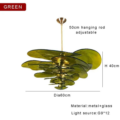 Modern green & gold glass ceiling chandelier for living room