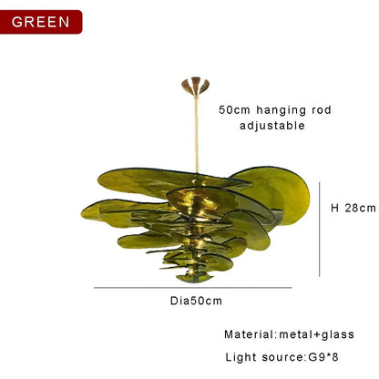 Modern green & gold glass ceiling chandelier for living room