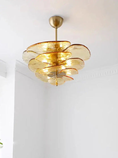 Modern green & gold glass ceiling chandelier for living room