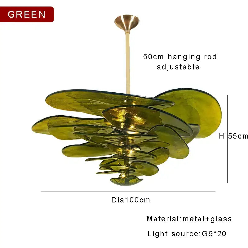 Modern green & gold glass ceiling chandelier for living room