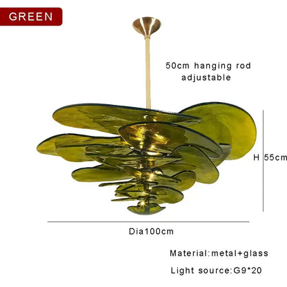 Modern green & gold glass ceiling chandelier for living room