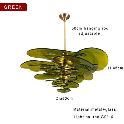 Modern green & gold glass ceiling chandelier for living room