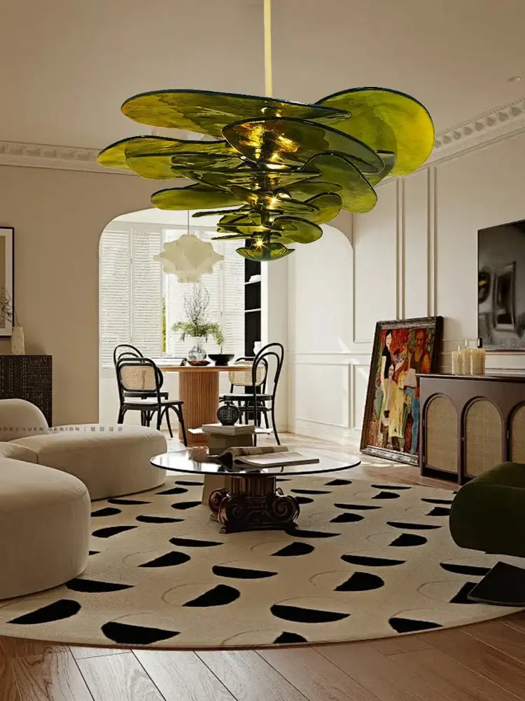 Modern green & gold glass ceiling chandelier for living room