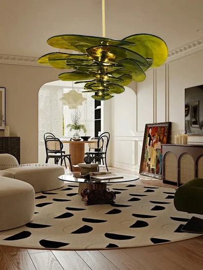 Modern green & gold glass ceiling chandelier for living room
