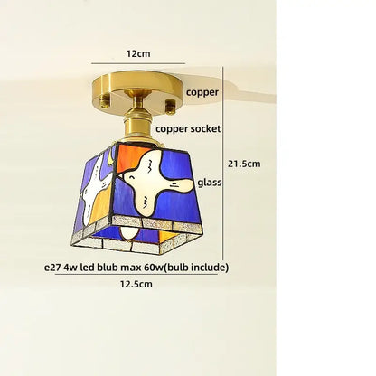Modern amber glass petal ceiling lamp bedroom brass light