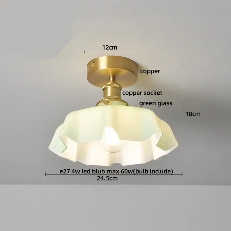 Modern amber glass petal ceiling lamp bedroom brass light