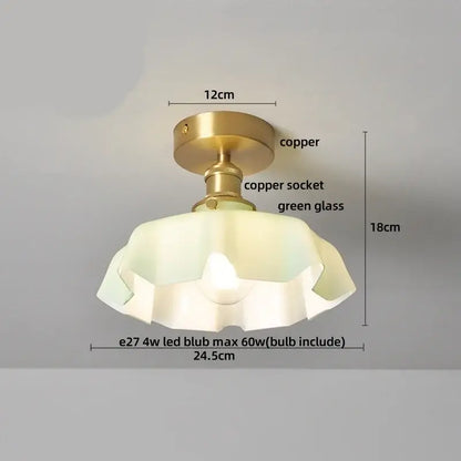Modern amber glass petal ceiling lamp bedroom brass light
