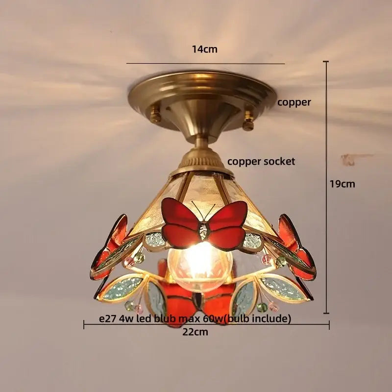 Modern amber glass petal ceiling lamp bedroom brass light