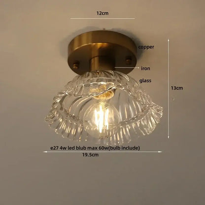 Modern amber glass petal ceiling lamp bedroom brass light