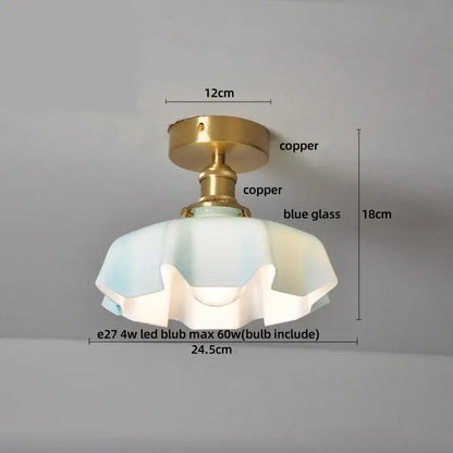 Modern amber glass petal ceiling lamp bedroom brass light