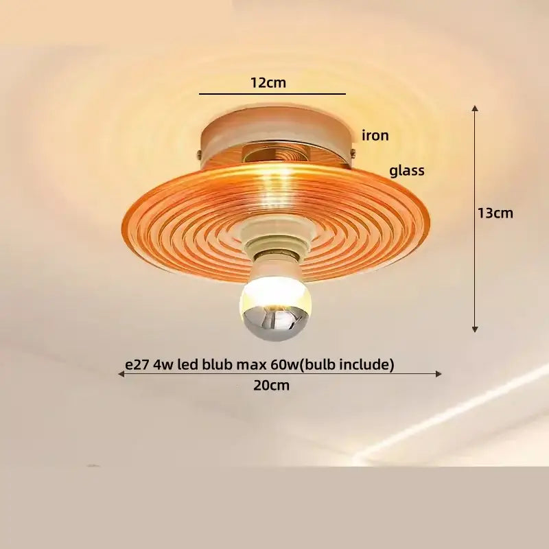 Modern amber glass petal ceiling lamp bedroom brass light