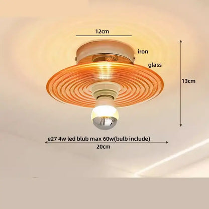 Modern amber glass petal ceiling lamp bedroom brass light
