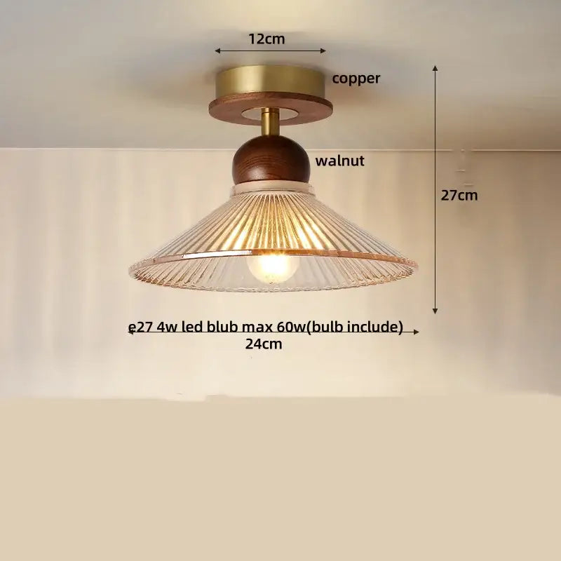 Modern amber glass petal ceiling lamp bedroom brass light