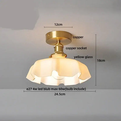 Modern amber glass petal ceiling lamp bedroom brass light