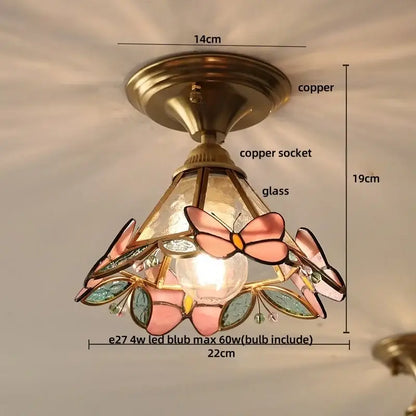 Modern amber glass petal ceiling lamp bedroom brass light