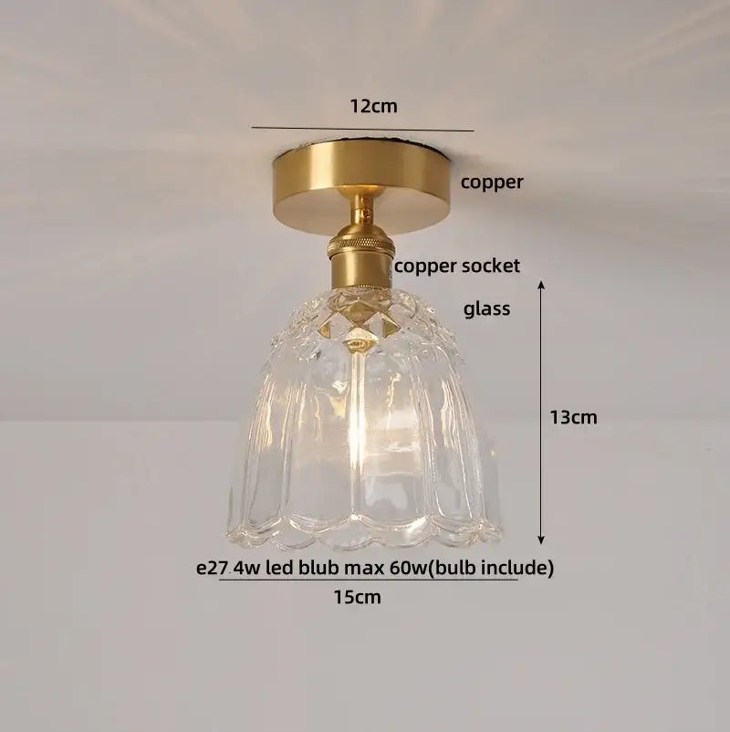 Modern amber glass petal ceiling lamp bedroom brass light