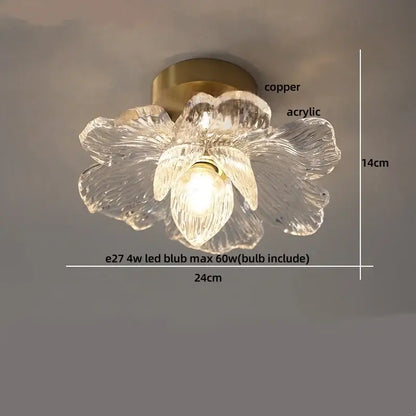 Modern amber glass petal ceiling lamp bedroom brass light