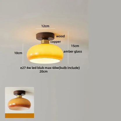 Modern amber glass petal ceiling lamp bedroom brass light