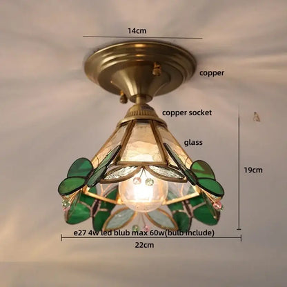 Modern amber glass petal ceiling lamp bedroom brass light