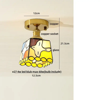 Modern amber glass petal ceiling lamp bedroom brass light