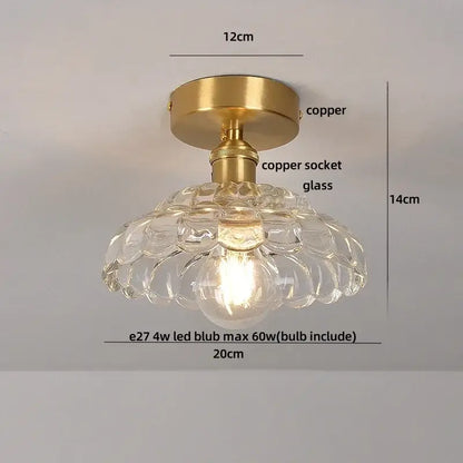 Modern amber glass petal ceiling lamp bedroom brass light