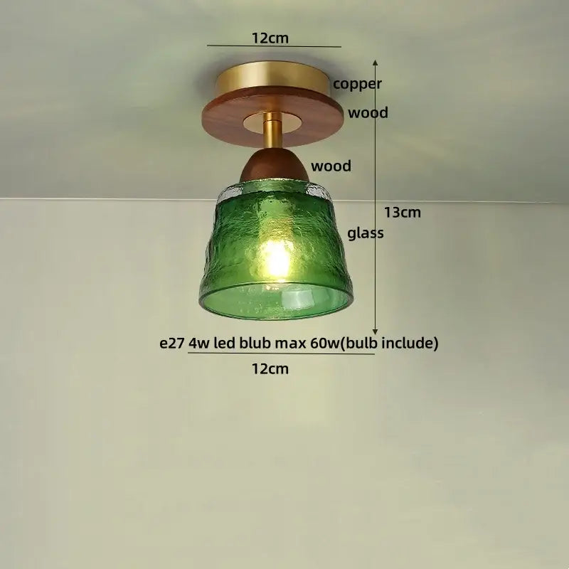 Modern amber glass petal ceiling lamp bedroom brass light