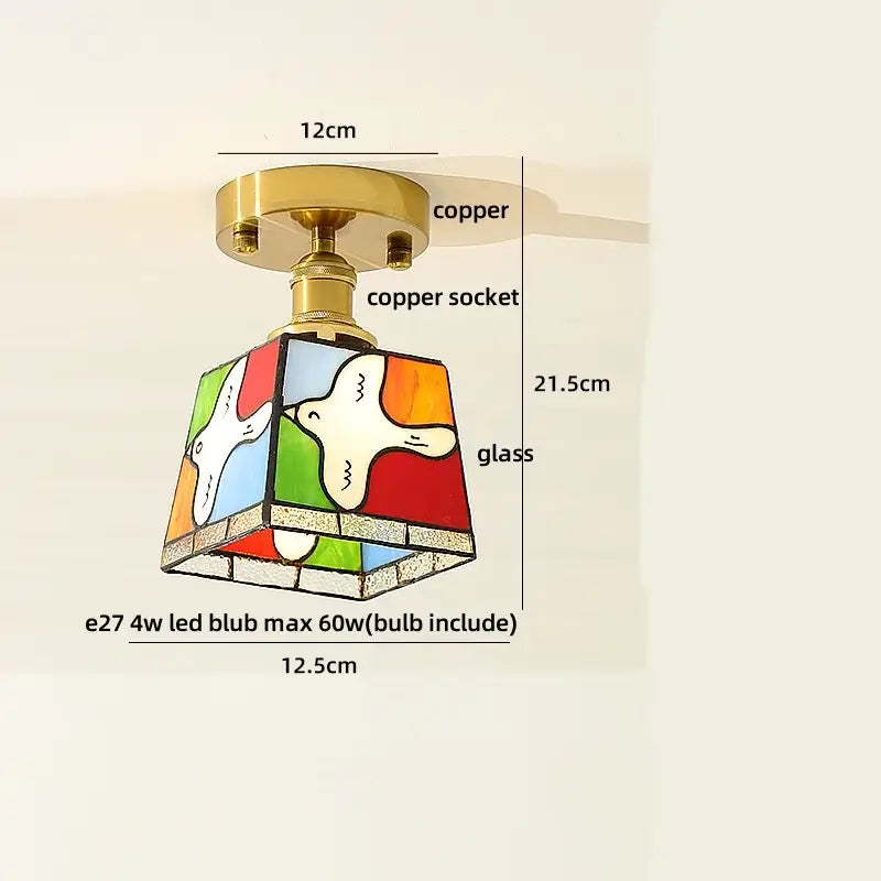 Modern amber glass petal ceiling lamp bedroom brass light