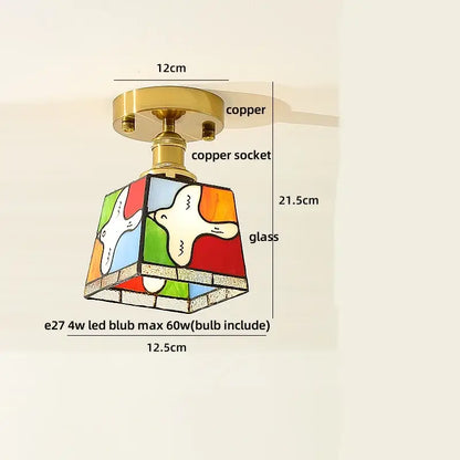 Modern amber glass petal ceiling lamp bedroom brass light