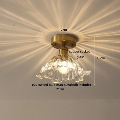 Modern amber glass petal ceiling lamp bedroom brass light