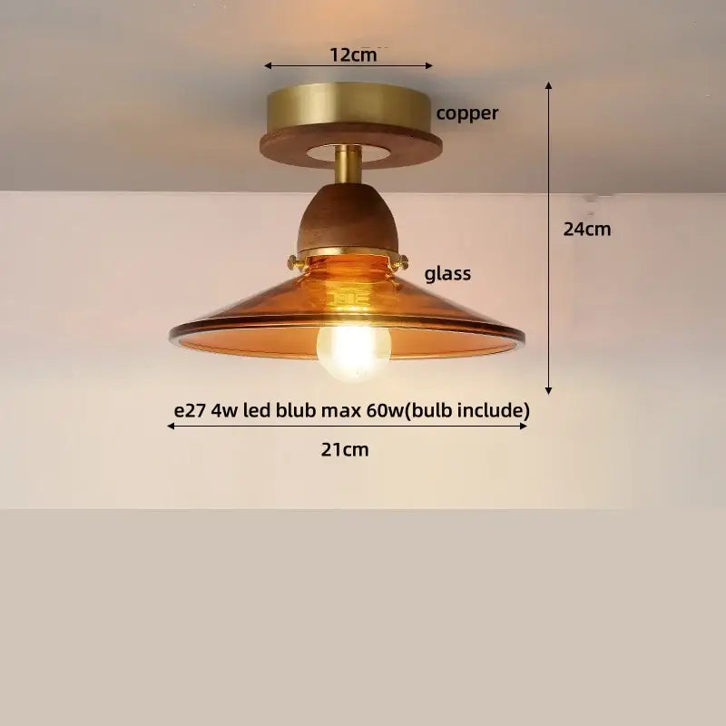 Modern amber glass petal ceiling lamp bedroom brass light