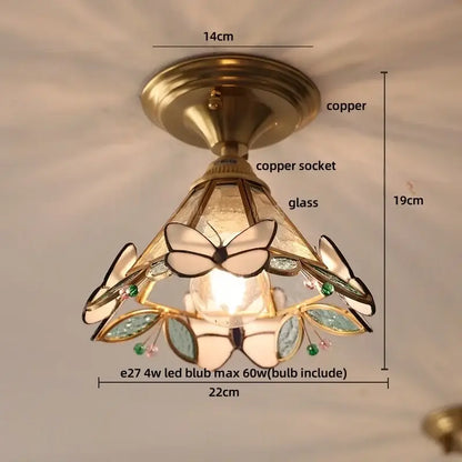 Modern amber glass petal ceiling lamp bedroom brass light