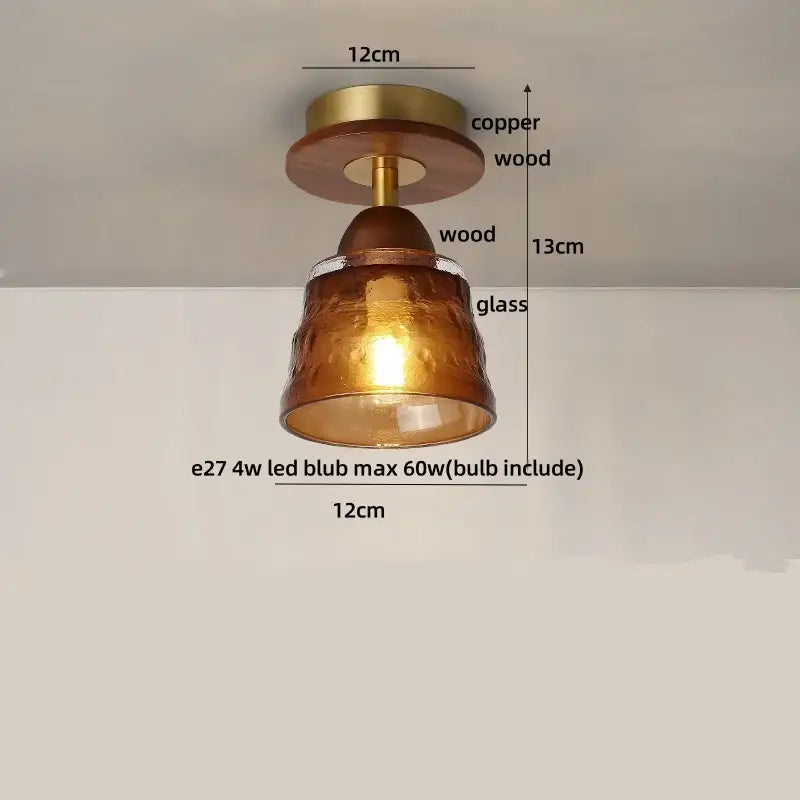 Modern amber glass petal ceiling lamp bedroom brass light