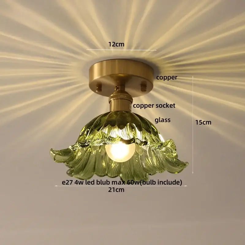 Modern amber glass petal ceiling lamp bedroom brass light