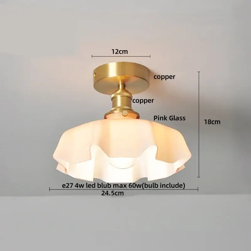 Modern amber glass petal ceiling lamp bedroom brass light