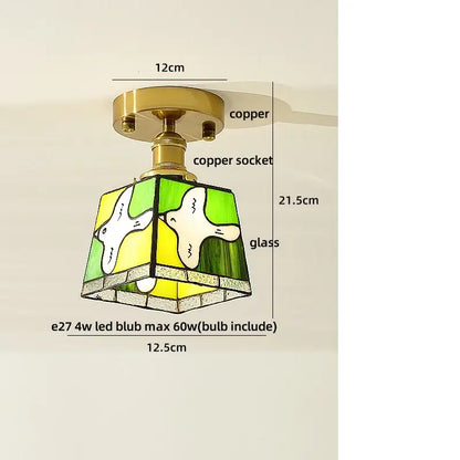Modern amber glass petal ceiling lamp bedroom brass light