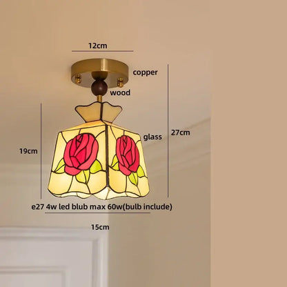Modern amber glass petal ceiling lamp bedroom brass light