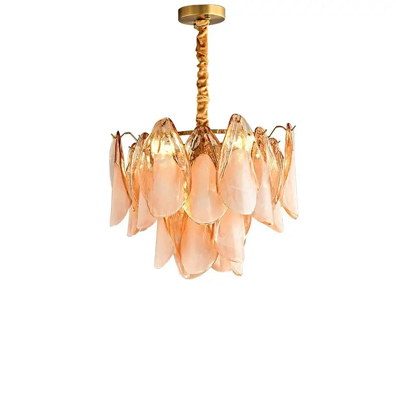 Tiered peach amber glass chandelier living room light fixture