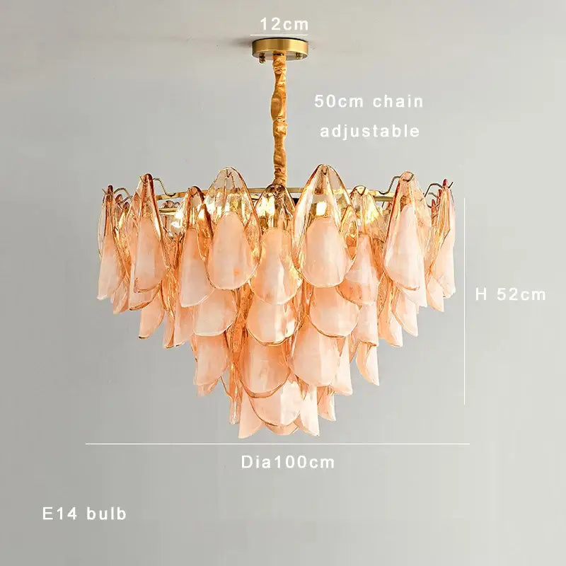 Tiered peach amber glass chandelier living room light fixture