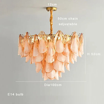 Tiered peach amber glass chandelier living room light fixture
