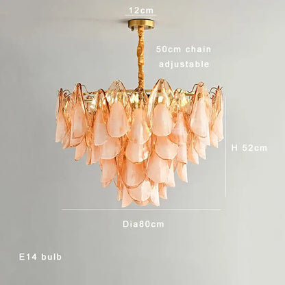 Tiered peach amber glass chandelier living room light fixture