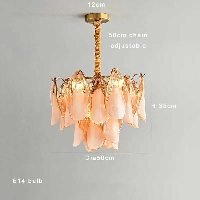 Tiered peach amber glass chandelier living room light fixture