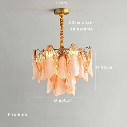 Tiered peach amber glass chandelier living room light fixture