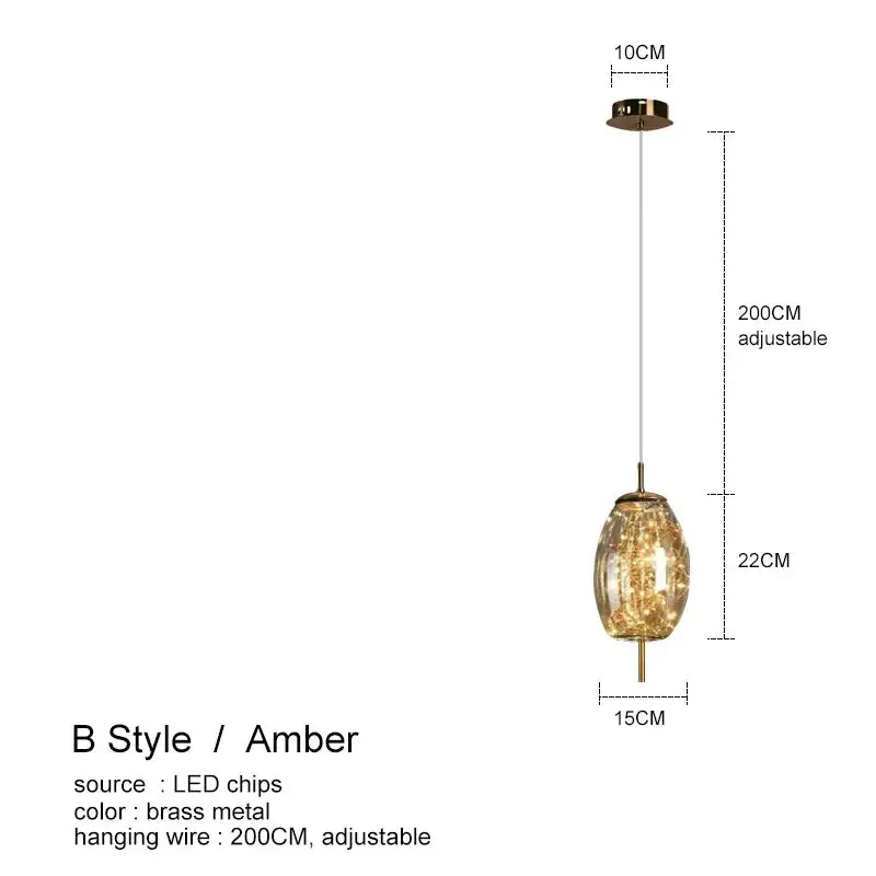 Modern amber glass chandelier dining room fairy light pendant