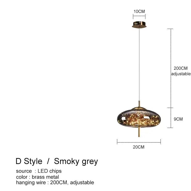 Modern amber glass chandelier dining room fairy light pendant