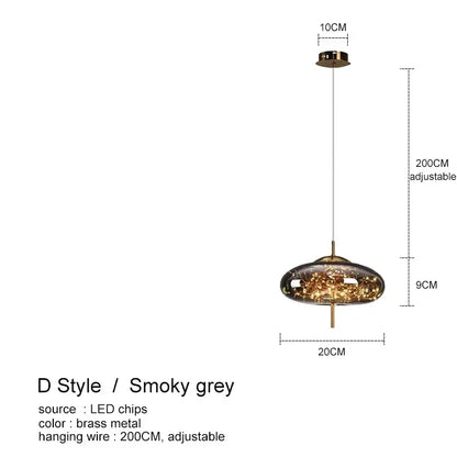 Modern amber glass chandelier dining room fairy light pendant